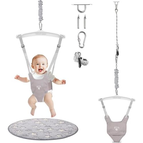 Baby Jumper with a Ceiling Hook for Infant & Toddlers, Door Jumper with Adjustable Chain, Protable Baby Jumpers and Bouncers for Indoor/Outdoor, Baby Doorway Jumper with Soft Rug