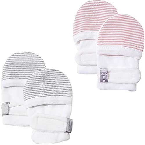 HAPIU Baby No Scratch Mittens Stay On, 100% Cotton Breathable, Adjustable Infant Gloves for Boys Girls, Newborn - 12 M