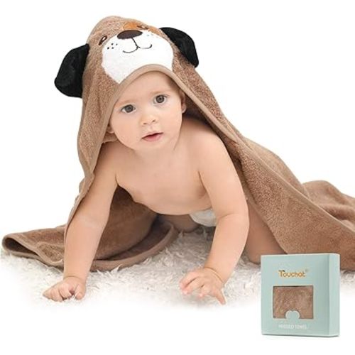 Touchat Hooded Baby Towels, Soft and Hypoallergenic Baby Bath Towels with Hood for Toddler Infant Newborn, Large and Absorbent Toddler Towels for Baby Boy Girl (Puppy, 35.1''x35.1'')