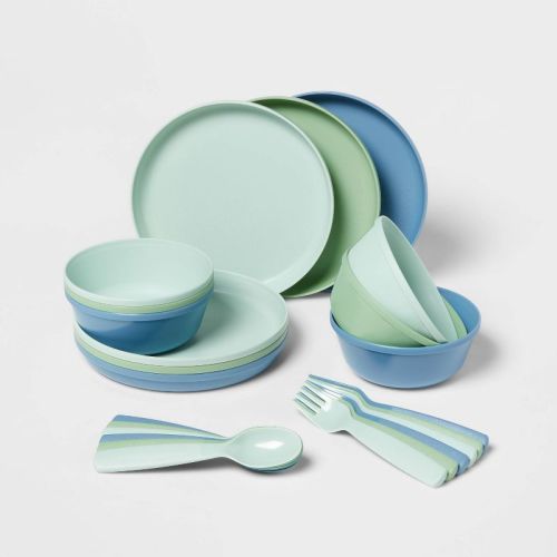 Kids' 24pc Plastic Dinnerware Serving Set Warm Colors - Pillowfort™:kids & Baby Plates, Bowls, Forks, Spoons