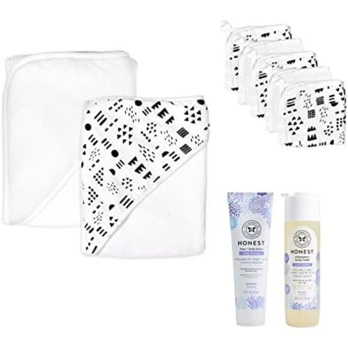 HonestBaby Baby 9-Piece Bubbles and Cuddles 100% Organic Cotton Gift Set Bath and Lotion