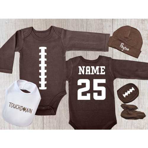 Personalized Football Bodysuit, Game Day Baby Boy Clothing, Infant Coming Home Outfit, Baby Shower Gift,  New Dads Gift, Sports Outfit