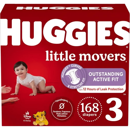 Huggies Size 3 Diapers, Little Movers Baby Diapers, Size 3 (16-28 lbs), 168 Count, Packaging May Vary