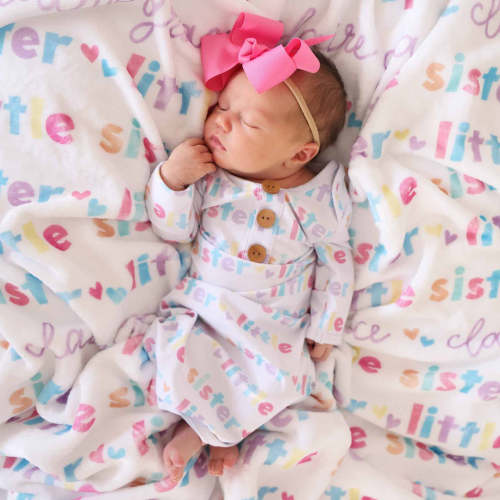 Little Sister Newborn Baby Knot Gown & Hat Set