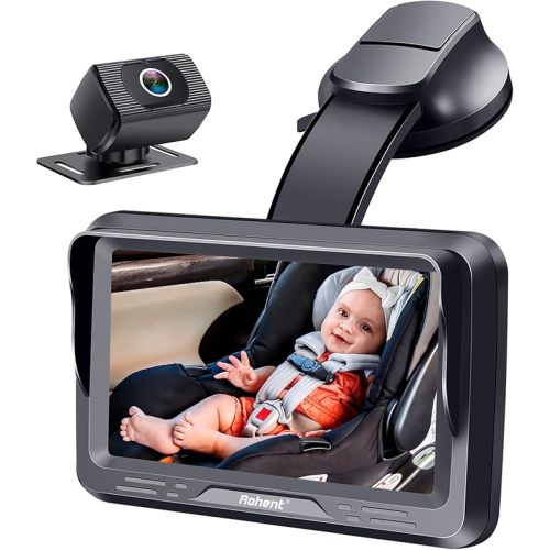 Rohent Baby Car Camera HD 1080P - Rear-Facing Infant Monitor with Night Vision Car Camera for Baby 150° Wide-Angle Lens Anti-Glare Screen Easy Install 360° Adjustable Display