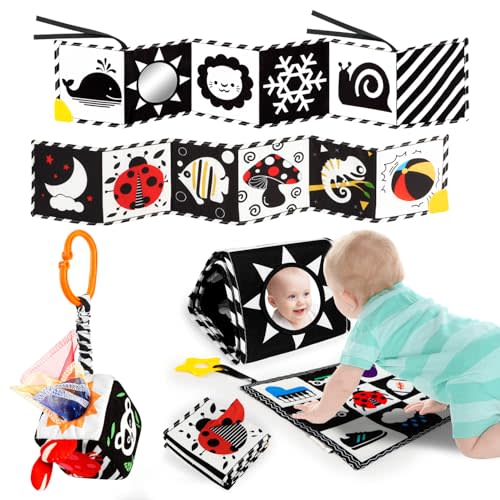 3 PCS Black and White High Contrast Baby Toys for Newborn, Montessori Toy Sensory Infant Tummy Time Toy Baby Essentials 0-6-12 Months Gifts