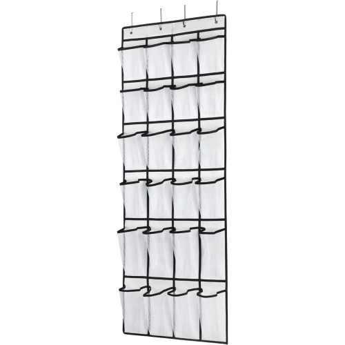 Over The Door Shoe Organizer, Hanging Shoe Organizer with 24 Mesh Large Pockets Door Shoe Rack Organizer for Men Women Kids Hanging Shoe Storage Bag.(White