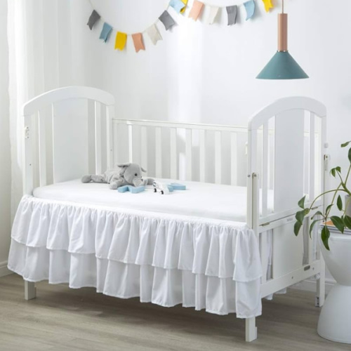 JSD White Ruffled Crib Bed Skirt Double Layer Nursery Toddler Dust Ruffle Bedding Skirt 14" Deep Drop
