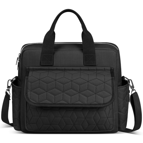 Diaper Bag Tote, Large Capacity Baby Diaper Bag with 3 Insulated Pockets, Lightweight Travel Diaper Tote for Mom Dad, Double-Layer Work Bag for Breastfeeding Mom, Shoulder Mommy Bag(Black)