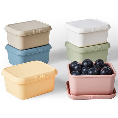 ISSEVE 8oz Silicone Snack Containers for Kids, 1 Cup Reusable Small Containers with Lids, Leak Proof Silicone Food Storage Containers, Kids Lunch Box Containers for Daycare, School, Travel (6)
