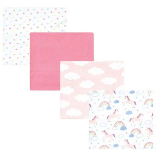 Hudson Baby Infant Girl Cotton Rich Flannel Receiving Blankets, Unicorns Rainbows, One Size