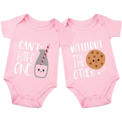 listery Funny Twin Outfits Bodysuits Clothes Boy Girl Twins Rompers 2 Pack Baby Matching Outfits For Newborn Infant