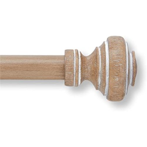 MODE Farmhouse Collection 1 1/8" Diameter Curtain Rod Set with Porch Doorknob Curtain Rod Finials and Steel Wall Mounted Adjustable Curtain Rod, Fits 36” to 72” Windows, Weathered Oak
