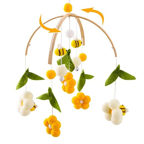 OESSUF Baby Mobile for Crib Crib Nursery Mobile for Boys Girls Boho Bee Flower Nursery Decor Soothe Toy Baby Shower Set for Infant Bedroom Hanging Decoration Toy(Bee) - Yellow Bee