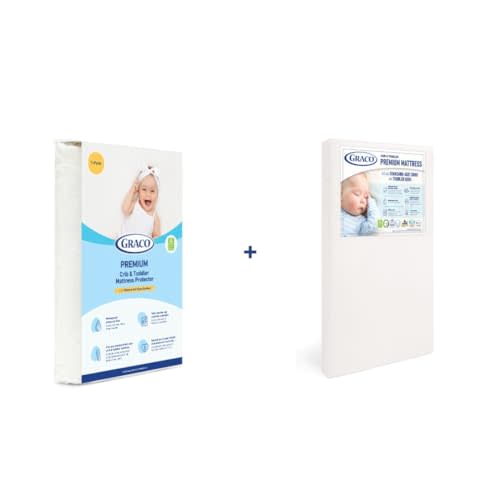 Graco Premium Crib Mattress & Protector Value Bundle (2-Pack) – includes GREENGUARD Gold Certified Crib & Toddler Mattress, GREENGUARD Gold Certified Waterproof Mattress Protector, Fits Standard Crib