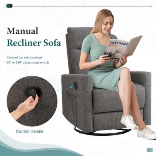 Recliner Message Chair with Footrest, Swivel Rocking Glider, High Back Upholstered Deep Seat for Living Room, Gray