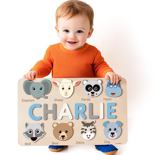 Personalized Name Puzzle with Animals, Baby Girl Gift, Baby Personalized Gift, Educational Toy, Baby First Easter Gift, 1st Birth