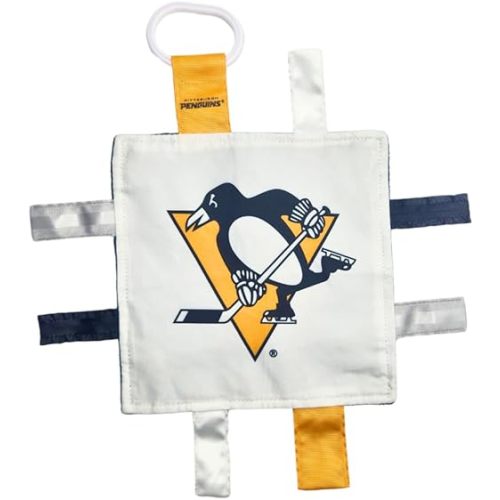The Learning Lovey Pittsburgh Penguins Baby Tag Toy - NHL Hockey Baby Sensory Crinkle Toys - Soft & Safe - Ideal Baby Stroller Toy - BPA Free w/Stroller Clip (8" x 8" Tag Toy)…