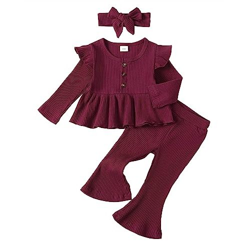 Baby Girl Clothes Toddler Girl Cotton Outfit Rib Long Sleeve Shirt Top Solid Pants Infant Girls Set