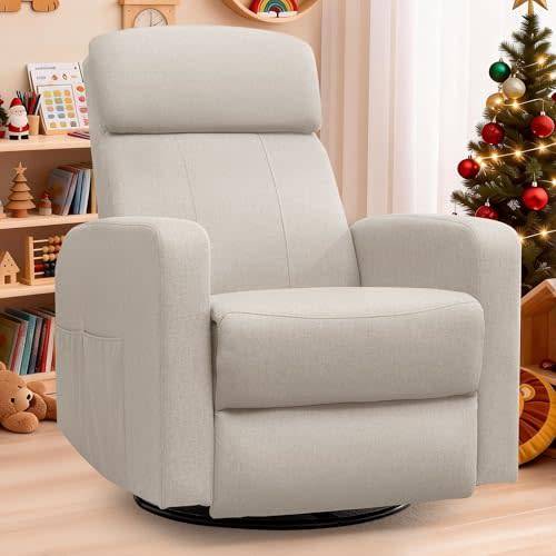 Korser Power Swivel Recliner Chairs for Adults, Electric Glider Rocking Chair Nursery, Glider Recliner Nursery Chair with Classified Side Pocket, Nursery Rocking Chairs with USB and Type-C Ports