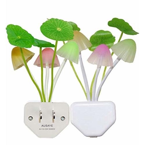 AUSAYE 2 Pack Sensor Led Night Light Plug-in Wall Lamp Color Changing Mushroom Night Light for Kids Adults NightLight Bedroom,Bathroom,Toilet, Stairs, Kitchen