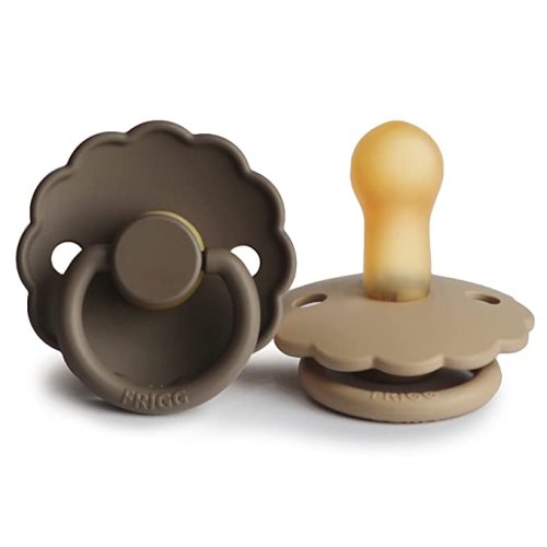 FRIGG Daisy Natural Rubber Baby Pacifier | Made in Denmark | BPA-Free (Croissant/Portobello, 6-18 Months) 2-Pack