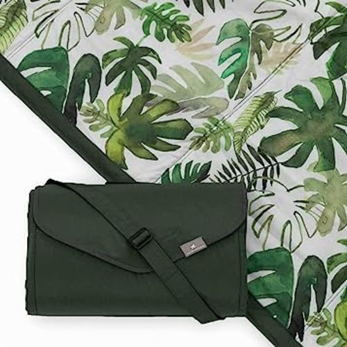Little Unicorn – Tropical Leaf Outdoor Blanket | Water Resistant | Simple Clean | Wipeable Material | Machine Washable | 5’ x 7’