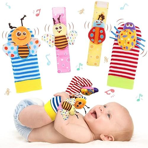 Infant Toys Wrist Rattle Baby Hand Rattle Watch with Socks with Rattle Bell Paper Plush Toy