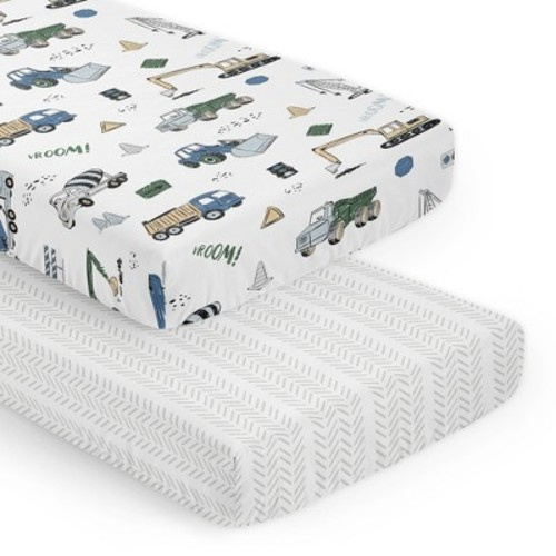 Sweet Jojo Designs Boy Fitted Crib Sheets Set Construction Truck Green Blue Grey 2pc