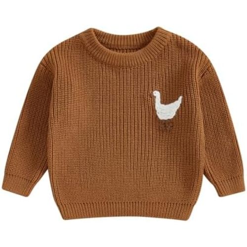 Infant Baby Boy Girl Knit Sweater Rooster Goose Embroidery Crew Neck Long Sleeve Pullover Knit Shirt Winter Clothes