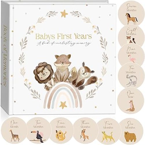 Baby Book Keepsake for Boys and Girls, Timeless First 5 Years Baby Book, Milestone Book Record First Years Journal, 110 Pages Hardcover Baby Books from Birth with Milestone Cards, Baby Memory Book