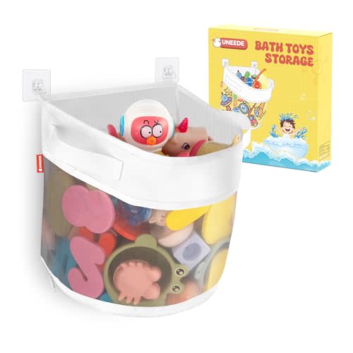 UNEEDE Bath Toy Organizer,4.15 Gallons Bathtub Toy Storage Organizer,Quick Access Bath Toy Holder For Bathtub,Baby Organizer And Storage,Quick Dry Baby Bath Toy Storage For Tub,Mesh Shower Caddy(Gray)