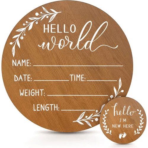 Baby Announcement Sign, Wooden Baby Name Sign for Nursery, Hello World Newborn Sign, Birth Announcement Sign for Hospital, Welcome Baby Arrival Sign Announcement Board for Photo Prop Baby Shower