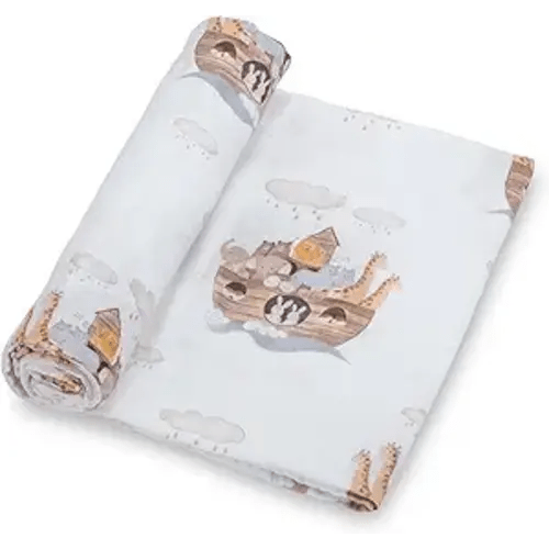 LollyBanks Muslin Swaddle Blanket | 100% Muslin Cotton | Gender Neutral Newborn and Baby Nursery Essentials for Girls and Boys, Registry | Noah's Ark Print