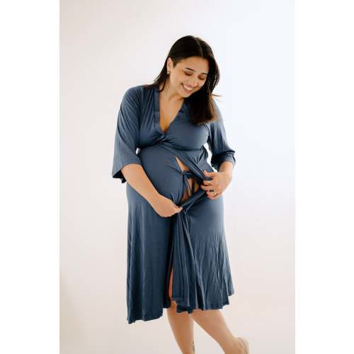 Lila Labor & Postpartum Gown in Midnight Blue