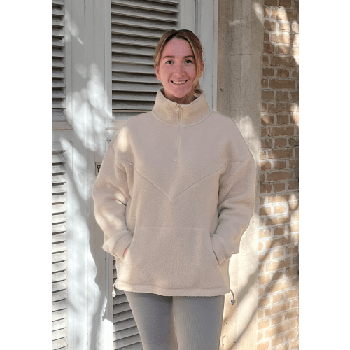Cosy Quarter Zip Oversized Breastfeeding Fleece with Pocket - Beige