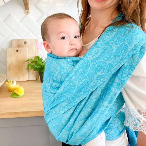 Woven baby wrap carrier cotton turquoise Leaf