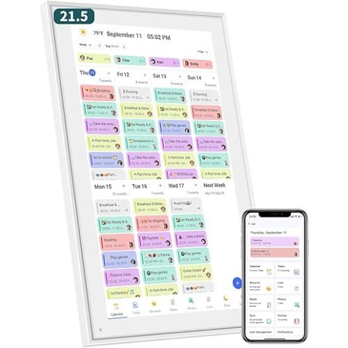 21.5 Inch Smart Digital Calendar – Electronic Chore Chart & Planner with 1920x1080P IPS Touchscreen, Weekly/Monthly Family Organizer for Wall or Desk, White 2025 New Version