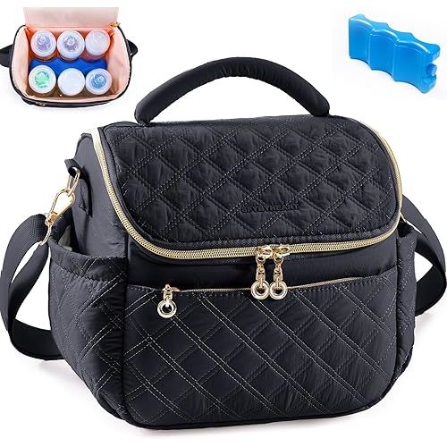 Breastmilk Cooler Travel Bag with Ice Pack for 6 Baby Bottles Up to 9 Ounce - Insulated Bottle bag for Daycare - Breastmilk Storage Bag - Baby Bottle Cooler Bag - Bottle Holder