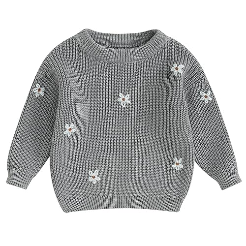 Mubineo Baby Girl Winter Clothes Cute Flower Sweater Crewneck Pullover Long Sleeve Knit Newborn Infant Sweaters