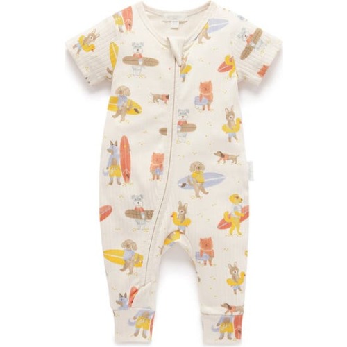 Rib Zip Short Sleeve Romper, 0-3M