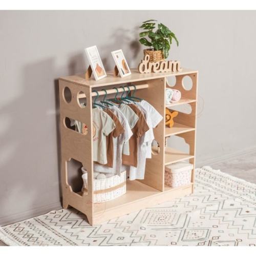 Wood and Hearts Open Wooden Wardrobe for Kids