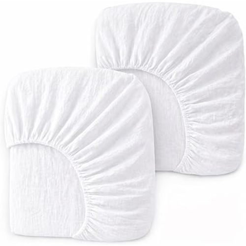 2 Pack White Muslin Mini Crib Sheets for Girl and Boy- Neutral Breathable Mini Crib Mattress Sheets Fitted for 24"x 38" -Nursery Décor Soft No Slip Crib Bed Sheets