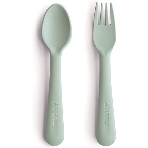 mushie Flatware Fork and Spoon Set For Kids | Made in Denmark (Sage)