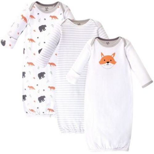 Touched By Nature Baby Boy Organic Cotton Long-sleeve Gowns 3pk, Gray Fox, 0-6 Months