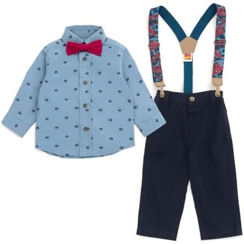 Marvel Spider-Man Button Down Shirt Twill Pants Suspenders and Bow-Tie 4 Piece Outfit Set Infant to Little Kid