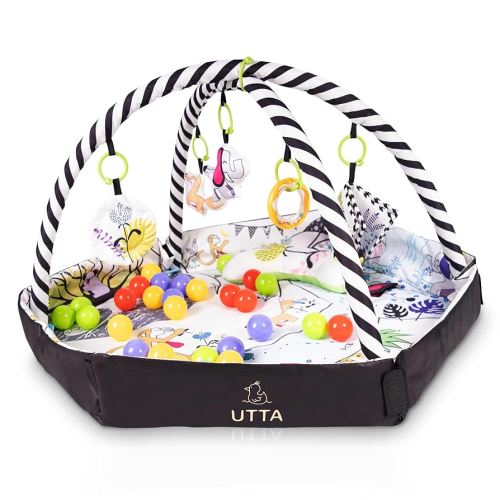 4-in-1 Baby Activity Center and Play Mat – Includes 30 Ocean Balls & 5 Toys – Soft Washable Floor Gym for Newborns & Toddlers – Ball Pit, Tummy Time, Crawling, Sit & Play – Baby Gift Idea