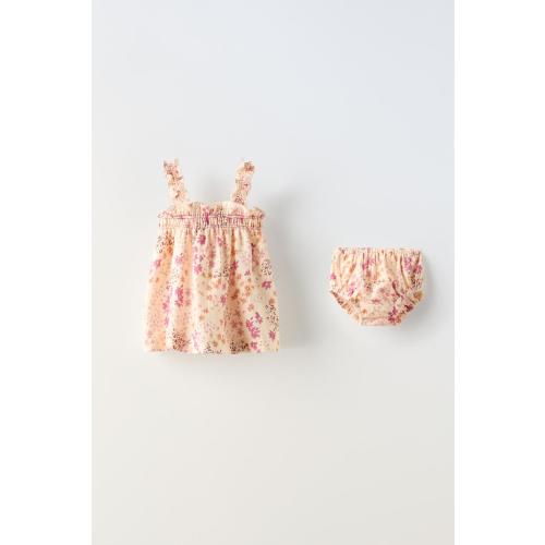 FLORAL DRESS WITH ELASTIC DETAILS - Raspberry | ZARA United States