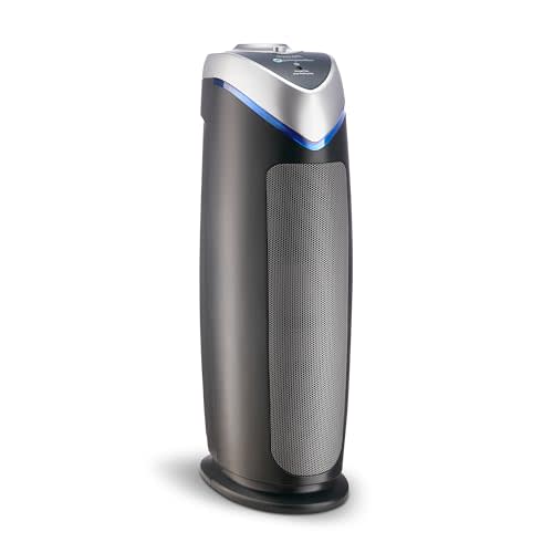 GermGuardian 4-In-1 HEPA Air Purifier for Home, Large Rooms Up To 743 Sq. Ft. with HEPA Air Filter, UC-V Light & Odor Reduction, AC4825E, 22" Tower, Gray