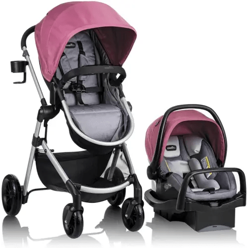 Evenflo Pivot Modular Travel System, Lightweight Stroller, Sleek & Versatile, Easy Infant Car Seat Transfer, Oversized Storage Basket, Travel Stroller, 3-Panel Canopy, Dusty Rose
